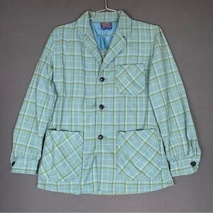 Vintage Pendleton Plaid Jacket 100% Virgin Wool Size Small Green Blue Women’s